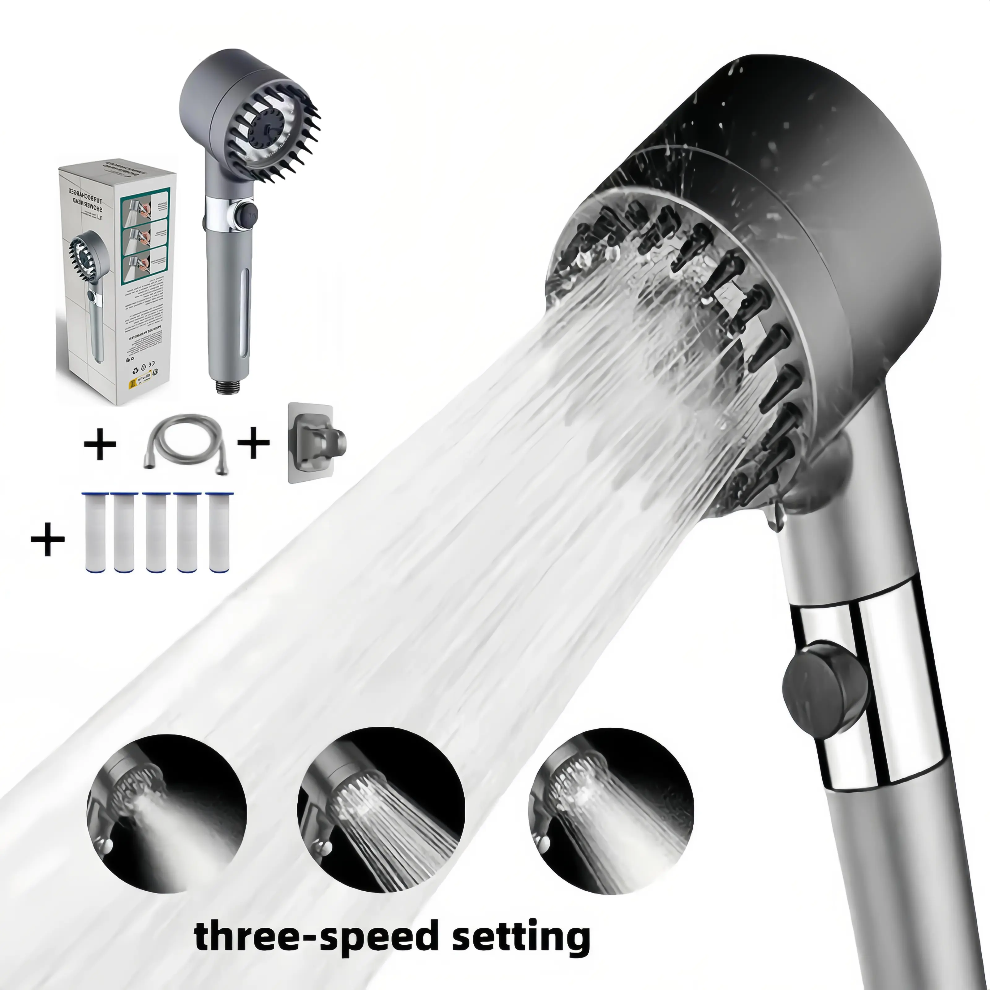 High Pressure Shower Head Handheld - Soffione doccia portatile con filtro ad